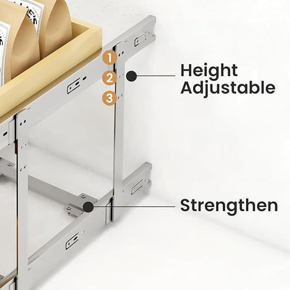 YORKING 2 Tier Pull Out Cabinet Organizer, 20" W x 21" D Wooden Cabinet Slide Out Shelves, Heavy-Duty Drawer Shelf for Pantry, Bathroom, Kitchen