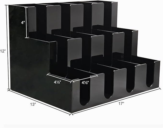 CiaoHER Large Acylic Coffee Cup and Lid Dispenser with 12 Compartments, Counter Top for Coffee Station to Organize Disposable Cups, for Home or Office Use (Black)