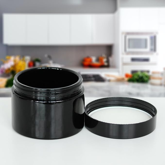 Black Glass Storage Jar 100ml Wide Mouth Airtight UV Protection Container for Spice Coffee