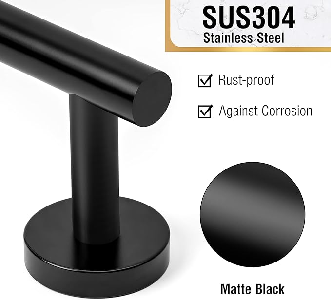 HITSLAM Matte Black 25.7 Inch Towel Bar for Bathroom, SUS304 Stainless Steel Bathroom Towel Rack Wall Mounted, Modern Home Decor Bath Towel Holder with Hardware Accessories