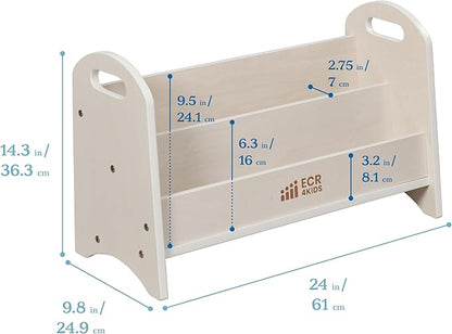 ECR4Kids 2-Shelf Tabletop Book Display with Handles, Beginner Bookshelf, White Wash