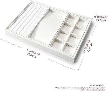 4 In 1 Leather Jewelry Trays Jewelry Drawer Organizer Tray Stackable Jewelry Trays Necklace Bracelet Ring Earring Organizer Tray(White)