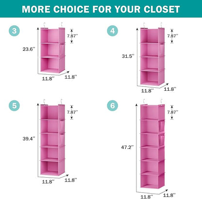 YOUDENOVA Hanging Closet Organizer, 4-Shelf Closet Hanging Storage Shelves, Light Pink