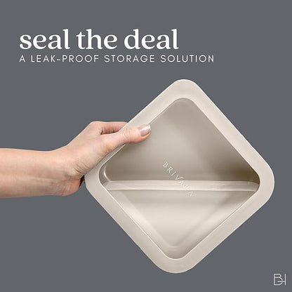 Ceramic Coated Glass Food Storage Container | No PTFE, PFOA, PFAS, and BPA | Reusable Non Toxic Meal Prep Container with Glass Lid | Easy To Store | 11 Cup Rectangle [Crema]