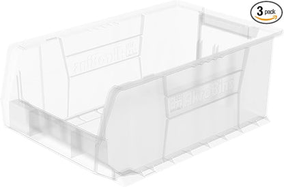 Akro-Mils 30281 Super-Size AkroBins Plastic Storage Bins, Space-Saving Stackable Bins for Garage, Classroom, Warehouse Organization, 20" L x 12" W x 8" H, Clear, 3-Pack