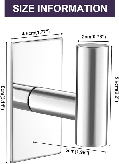 VAEHOLD Wall Towel Hooks, Heavy Duty Sticky Holder Waterproof Towel Hooks for Hanging Coat, Clothes, Closet Hook Wall Mount for Kitchen (Chrome, 2 Pack)