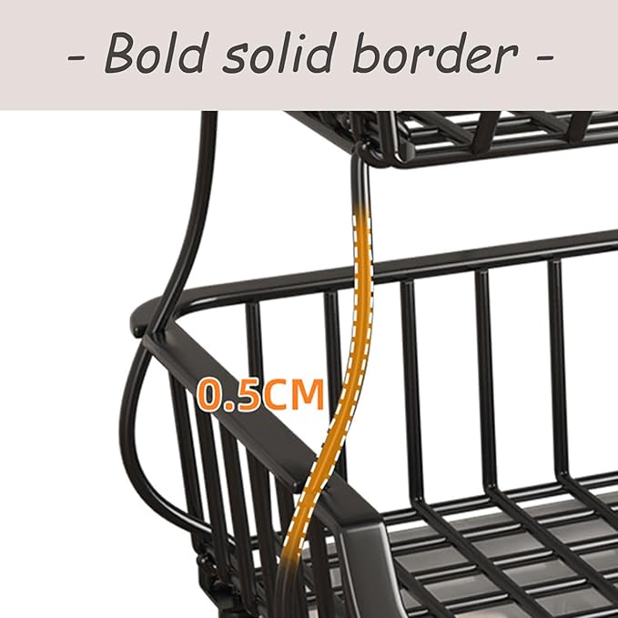 Dcxcaicc 2 Tier Stackable Fruit Vegetable Storage Baskets with Wheels,Wire Hanging Baske Stand for Kitchen Organizer, Fruit Basket for Kitchen,Pantry,Bathroom