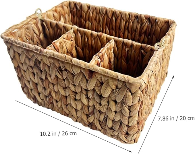 PRETYZOOM Woven Cutlery Holder with Handle Divided Utensil Storage Basket for Kitchen Organization Handmade Vine Material Portable and Practical Design for Dining Table Use