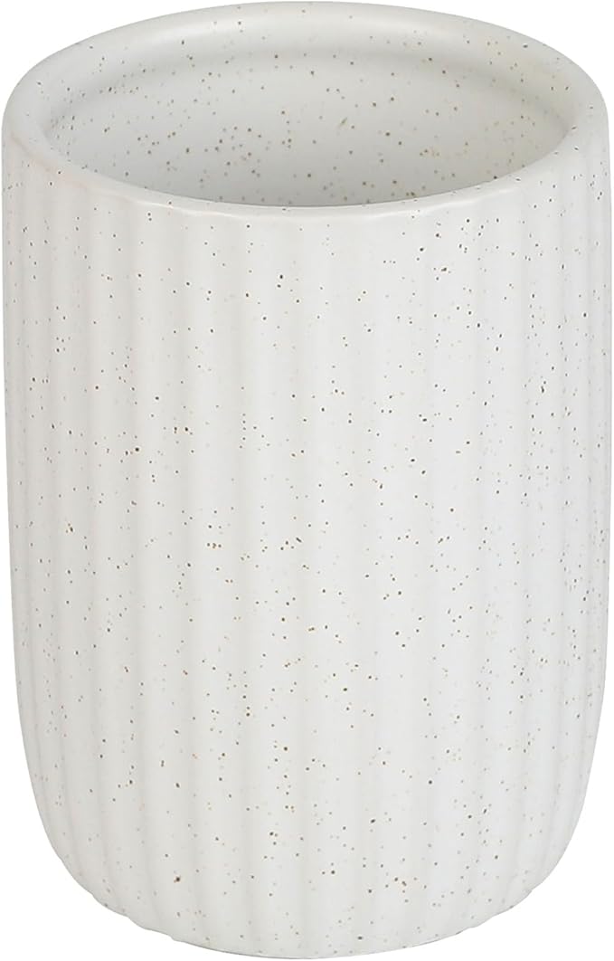 VivaBelle 8 oz Toothbrush Holders for Bathroom, Ceramic Tooth Brushing Dispenser, Small Tooth Brush Organizer for Countertop, Toothpaste Storage Stand, Tumbler Storage Cup for Makeup Brushes -White