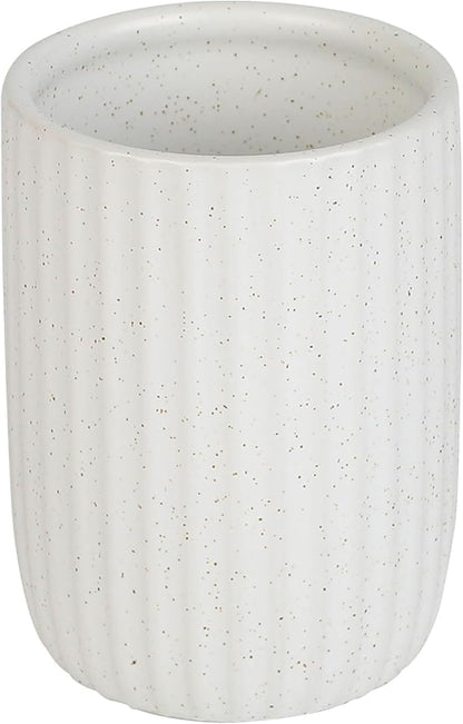 VivaBelle 8 oz Toothbrush Holders for Bathroom, Ceramic Tooth Brushing Dispenser, Small Tooth Brush Organizer for Countertop, Toothpaste Storage Stand, Tumbler Storage Cup for Makeup Brushes -White
