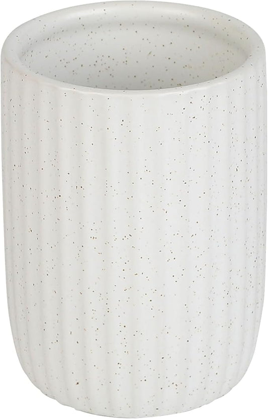 VivaBelle 8 oz Toothbrush Holders for Bathroom, Ceramic Tooth Brushing Dispenser, Small Tooth Brush Organizer for Countertop, Toothpaste Storage Stand, Tumbler Storage Cup for Makeup Brushes -White