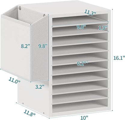 Office Mail Sorter, Wooden Paper Organizer with Storage Bag, 10 Tier Adjustable Classroom Mailbox, Removable Classroom Organization, Teacher Desk Organization for Office, Study, White