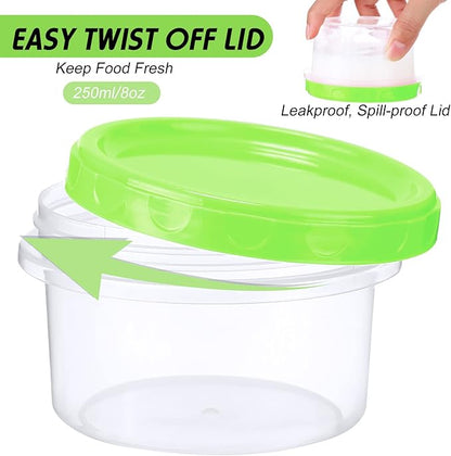Sieral 36 Pack 8 oz Freezer Containers with Lids Reusable Deli Freezer Storage Containers Stackable Plastic Thick Twist Top Jars for Takeout Food Round Wide Mouth Lunch Snack (Green)