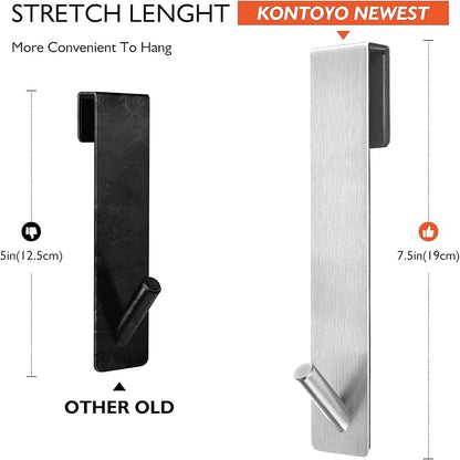 Kontoyo Shower Door Hooks(7.5 Inch),Extended Over Door Hooks for Bathroom Frameless Glass Shower Door,Stainless Steel Towel Hooks,Heavy Duty Rack Hooks for Robe,Towel-2 Pack-Silver