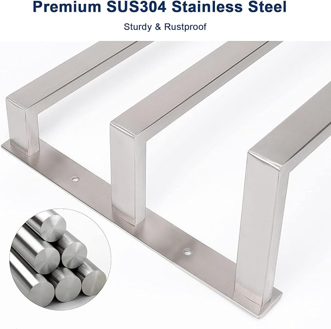 NearMoon Bathroom Towel Bar, Towel Rod Holder, Square Shelf Rack Hanging Towel for Bath, Thicken SUS304 Stainless Steel Towel Rack Wall Mounted-3-Tier Bath Accessories (24 Inch, Brushed Nickel)