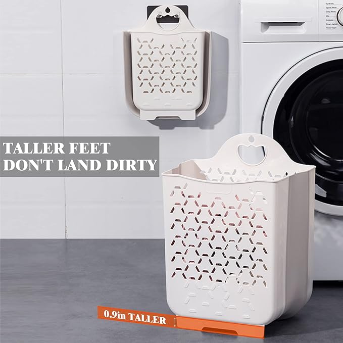 Laundry Basket Collapsible Laundry Hamper 2 Packs Clothes Hamper Portable Dirty Clothes Basket Smart Saving Space Hampers for Laundry Dorm Room Ventilated Design (White)