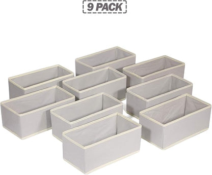 DIOMMELL Foldable Cloth Storage Box Closet Dresser Drawer Organizer Fabric Baskets Bins Containers Divider for Clothes Underwear Bras Socks Lingerie Clothing,Set of 9 Grey 090