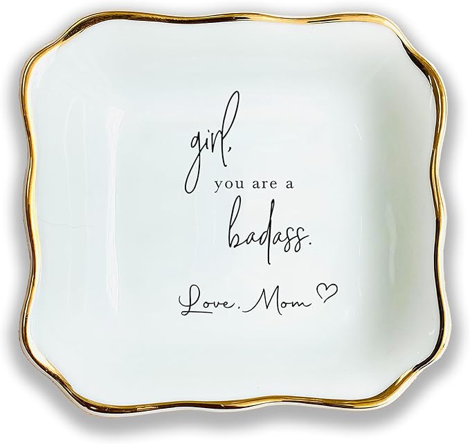 HatafaFurni Daughter Gift From Mom, Ring Dish For Girl Daughter, White Ceramic Jewelry Dish, Personalized Trinket Tray, Mother And Daughter, Wedding Gift, Graduation Birthday Gift