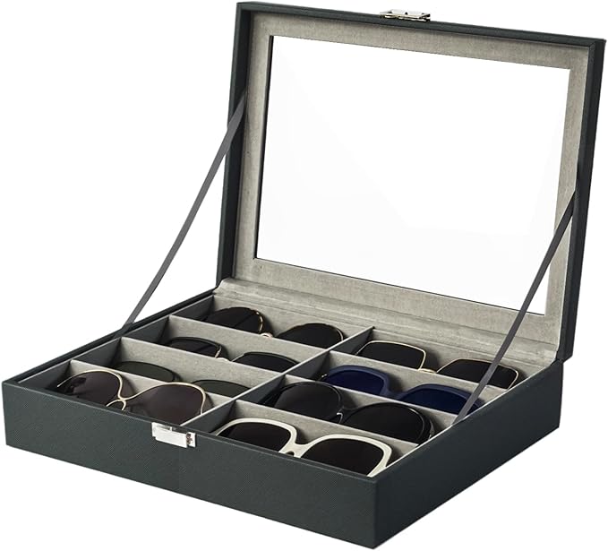 UnionPlus 8-Slots Sunglasses Case Organizer, Eyeglass Glasses Display Holder Collector, Multiple Sunglasses Storage Case, Taiga Dark Grey