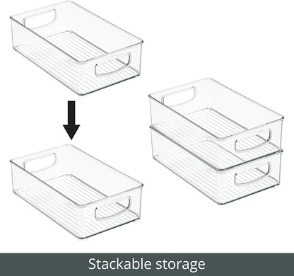 mDesign Small Plastic Kitchen Storage Container Bin with Handles - Organization in Pantry, Refrigerator or Freezer - Food Organizer for Fruit, Yogurt, Squeeze Pouches, Ligne Collection, 8 Pack, Clear