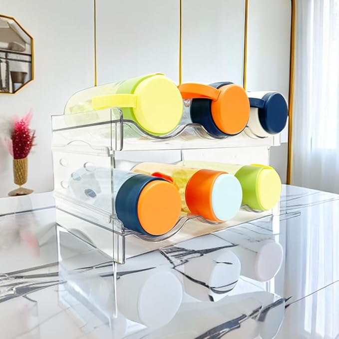 Keerte Acrylic Organizer - Stackable Freestanding Wine Rack, Water Bottle Organizer & Drink Holder for Kitchen, Cabinet, Fridge | Space-Saving Design for Bottles, Cups, Beverages (8.1"x11.2"x5.3")
