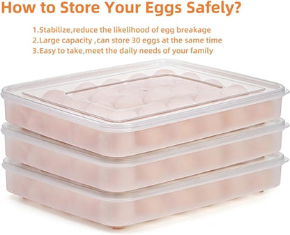 3 Pack Deviled Egg Containers with Lid, 90 Slot Plastic Egg Holder for Refrigerator, Clear Storage Egg Carrier Tray Stackable Egg Dispense for Party, Easter, Travel, Camping