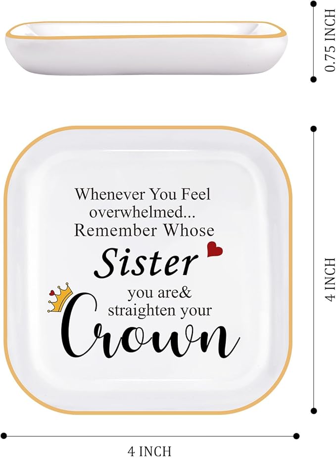 PUDDING CABIN Sister Gifts for Sister Jewelry Tray (4 Inch) - Valentines Birthday Mothers Day Gift for Sister/Best Friend/BFF, Bridesmaid, Encouragement Trinket Dish, Vanity Organizer for Rings/Keys