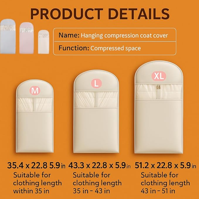 Space Saving Hanging Garment Bag with Self Compression Zipper, Suit Cover Bags, Heavy Duty Jackets & Parkas Storage, Dust Cover, Closet Organizer for Storage (Gray,M)