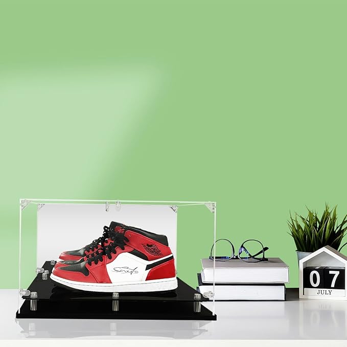 Acrylic Sneaker Display Case - Transparent Shoe Box. Sneaker Storage Boxes. Clear Stackable Boot & Shoe Case. Organizer Containers with Lids. Max Size 15. Self Assembly