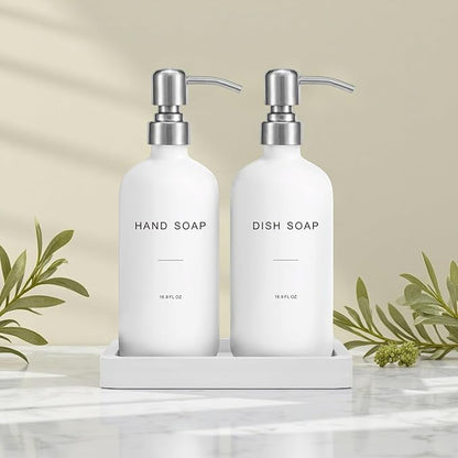 Prus Waso White Soap Dispenser for Kitchen Sink, Dish and Hand Soap Dispenser with Silver Stainless Steel Pump, Perfect for Kitchen Decor and Accessories. (Silver & White)