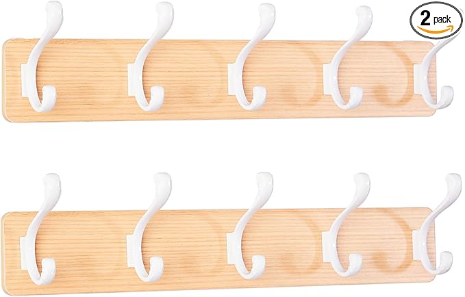 TORZCT Coat Rack Wall Mount Coat Hooks Coat Hanger with 5 Hooks 2 Installation Over Door Hooks Wood Plank Hat Rack for Wall Hooks Hanging Coat Hat Jacketgt Mudroom Bathroom Entryway-White