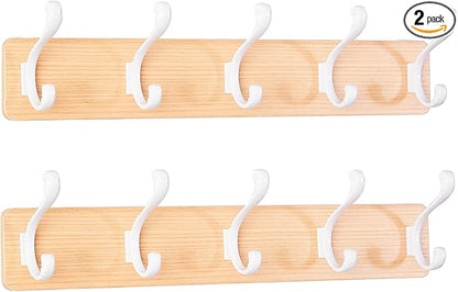TORZCT Coat Rack Wall Mount Coat Hooks Coat Hanger with 5 Hooks 2 Installation Over Door Hooks Wood Plank Hat Rack for Wall Hooks Hanging Coat Hat Jacketgt Mudroom Bathroom Entryway-White
