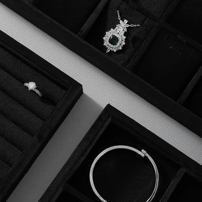 Velvet Necklace Display Tray, Stackable 24 Grid Insert Pendant Necklaces Storage Holder Plate, Jewelry Retail Countertop Organizer (Black)