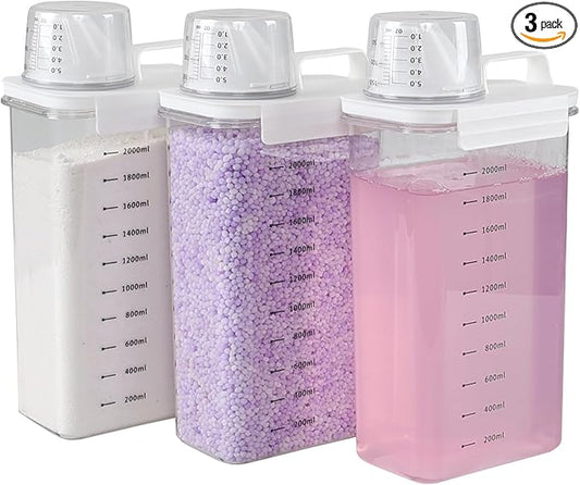 3-Pack 78 OZ Plastic Liquid Laundry Detergent Dispenser, Clear Laundry Detergent Dispenser for Powder, Beads, Fabric Softener, Bleach