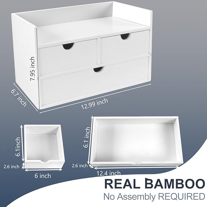 Desk Organizer with Drawers Countertop Drawer Organizer Drawers for Desk Top Home Office Workspace Bathroom Toiletries Supplies (White with shelf)