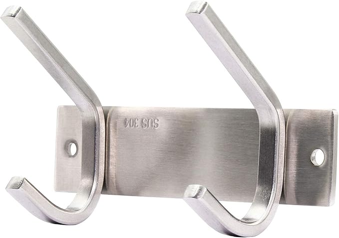 WEBI Heavy Duty Stainless Steel 304 Coat Rack Towel Rail with 2 Hooks, Great Home Storage & Organization, Brushed Finish, C-CBG02