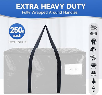 8-pack extra-large moving bags - zinc alloy zipper, webbing edging, sturdy handles, durable construction, PE plastic material, suitable for university dormitories and home organization.