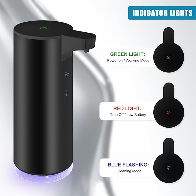 Mamiddle Automatic Soap Dispenser Stainless Steel with Sensor Infrared Soap Dispenser Electric IPX5 Waterproof USB-C Charging Motion Sensor for Kitchen & Bathroom (Black Foam)