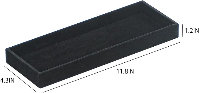 Divided Drawer Organizer Tray, Velvet Jewelry Storage Tray, Necklace Bracelet Ring Earring Display Tray,Bedside Nightstand Desk Holder Tray for Phone Watch Sunglasses Cosmetics Storage/Black/1grid