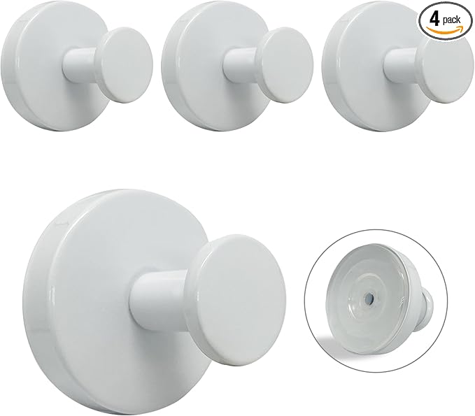 Welsa Suction Cup Hooks for Shower - 4 Pack, White - Stainless Steel, Strong Suction, No Drill, Removable Hanger, Tile Bathroom Kitchen Wall, Glass Door, Mirror Hook Hanging Robe, Towel Holder