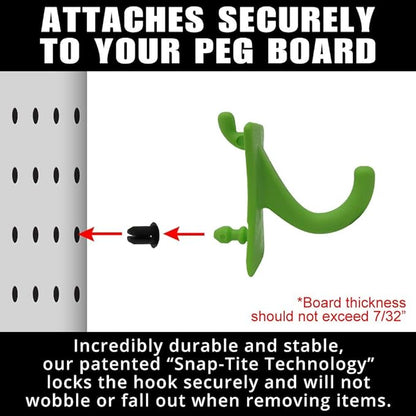 PegPro® J Hooks Kit for Standard “Wood Fiber” pegboard – Durable Plastic Pegboard Hooks - for Garage, Kitchen, Craft Room, and More (J Hook - 24 Pack, Kiwi)