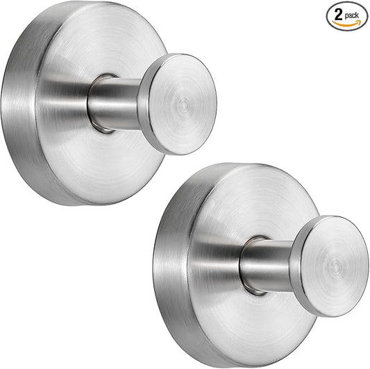 Fenas Suction Cup Hooks for Shower No-Drill Bathroom Hooks for Towels, Robes, Loofah Mountable on Bathroom Walls, Kitchen, Glass, Mirrors, Tile and Smooth,Non-Porous Surfaces (2, Brushed Nickel)