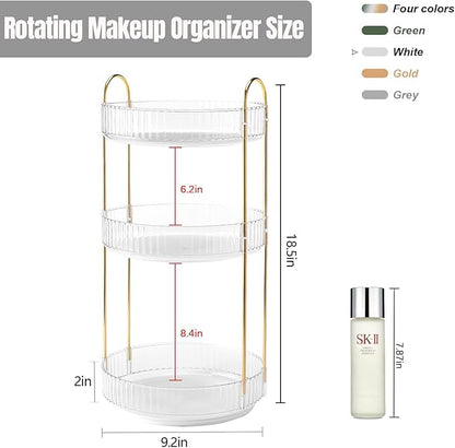 Weidace 360 Rotating Makeup Organizer for Vanity, Bathroom Countertop Spinning Perfume Organizer, High-Capacity Cosmetic and Skincare Dresser Make Up Holder Rack (3 Tiers, White)