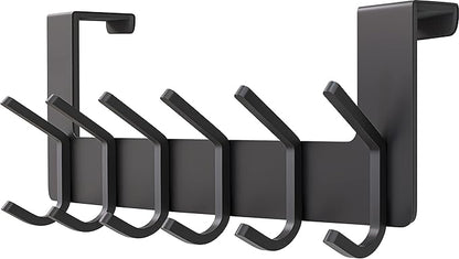 Matte Black Over The Door Hooks – Heavy Duty Stainless Steel Door Hanger with 6 Double Hooks for Hanging Towels, Coats, Robes, Hats, Bags – No Drill Over Door Towel Rack for Bathroom & Bedroom