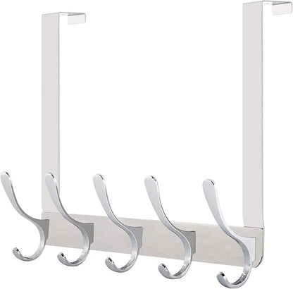 WEBI Over The Door Hook 5 Coat Hooks,Over The Door Towel Rack,Door Hanger Over Door Coat Rack for Hanging Towels,Clothes,Bathroom,Chrome