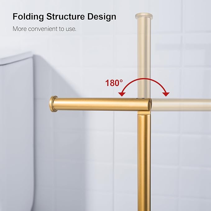 BAGNOLUX Bathroom Toilet Paper Holder Stand with Reserve, SUS304 Stainless Steel Rustproof Pedestal Tissue Roll Holder Heavy Duty (Brushed Brass)