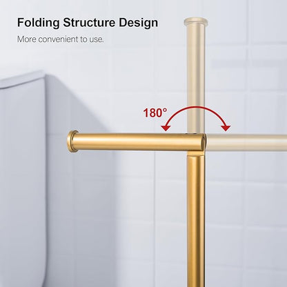 BAGNOLUX Bathroom Toilet Paper Holder Stand with Reserve, SUS304 Stainless Steel Rustproof Pedestal Tissue Roll Holder Heavy Duty (Brushed Brass)