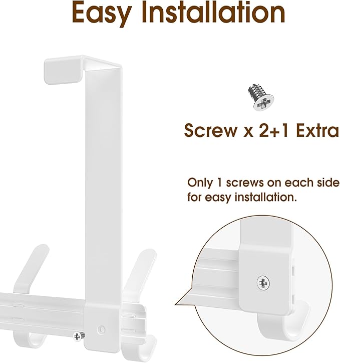 CHAUNCEY HOME Over The Door Hooks Hanger with 7" Arms for Hanging, J7U, Perfectly Fits US Standard 1 3/8-inch Doors, Towel Rack Bathroom Organizer Holder, White
