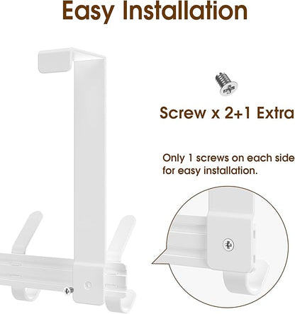 CHAUNCEY HOME Over The Door Hooks Hanger with 7" Arms for Hanging, J7U, Perfectly Fits US Standard 1 3/8-inch Doors, Towel Rack Bathroom Organizer Holder, White