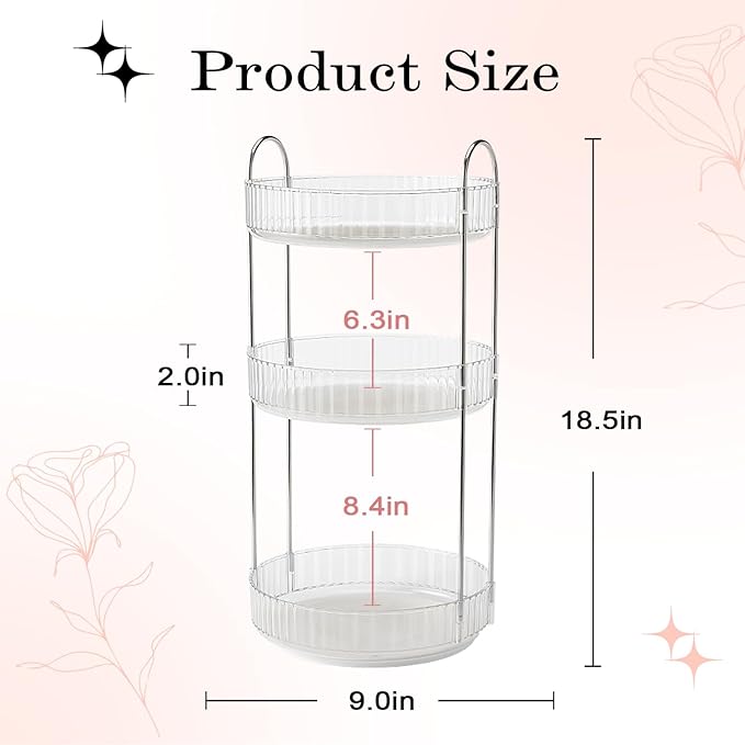 ALUYUYO 360° Rotating Makeup Organizer for Vanity, Spinning Cosmetics Organizer Holder Rack, Large Capacity Bathroom Organizer Countertop, Fits Perfume, SkinCare, Makeup Brushes 3 Tiers, Transparent